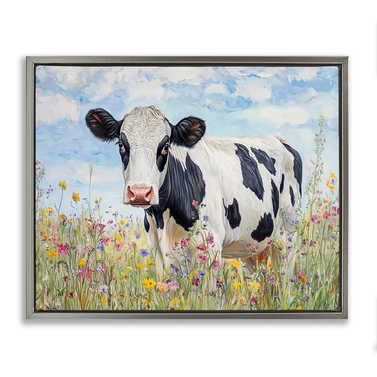 Stupell Industries Holstein Cow in Meadow Floating Frame By Franklyn Gregory